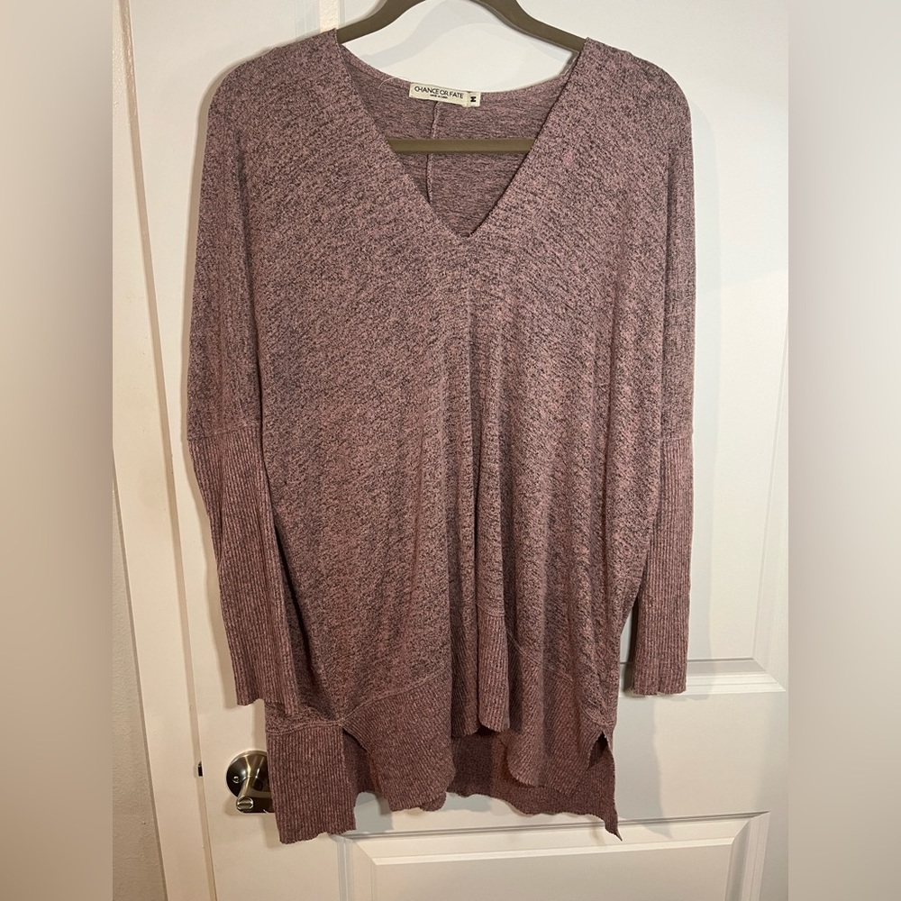 Chance or Fate (Buckle Brand) Mauve Pink Ribbed Long Sleeve Blouse V Cut Size M